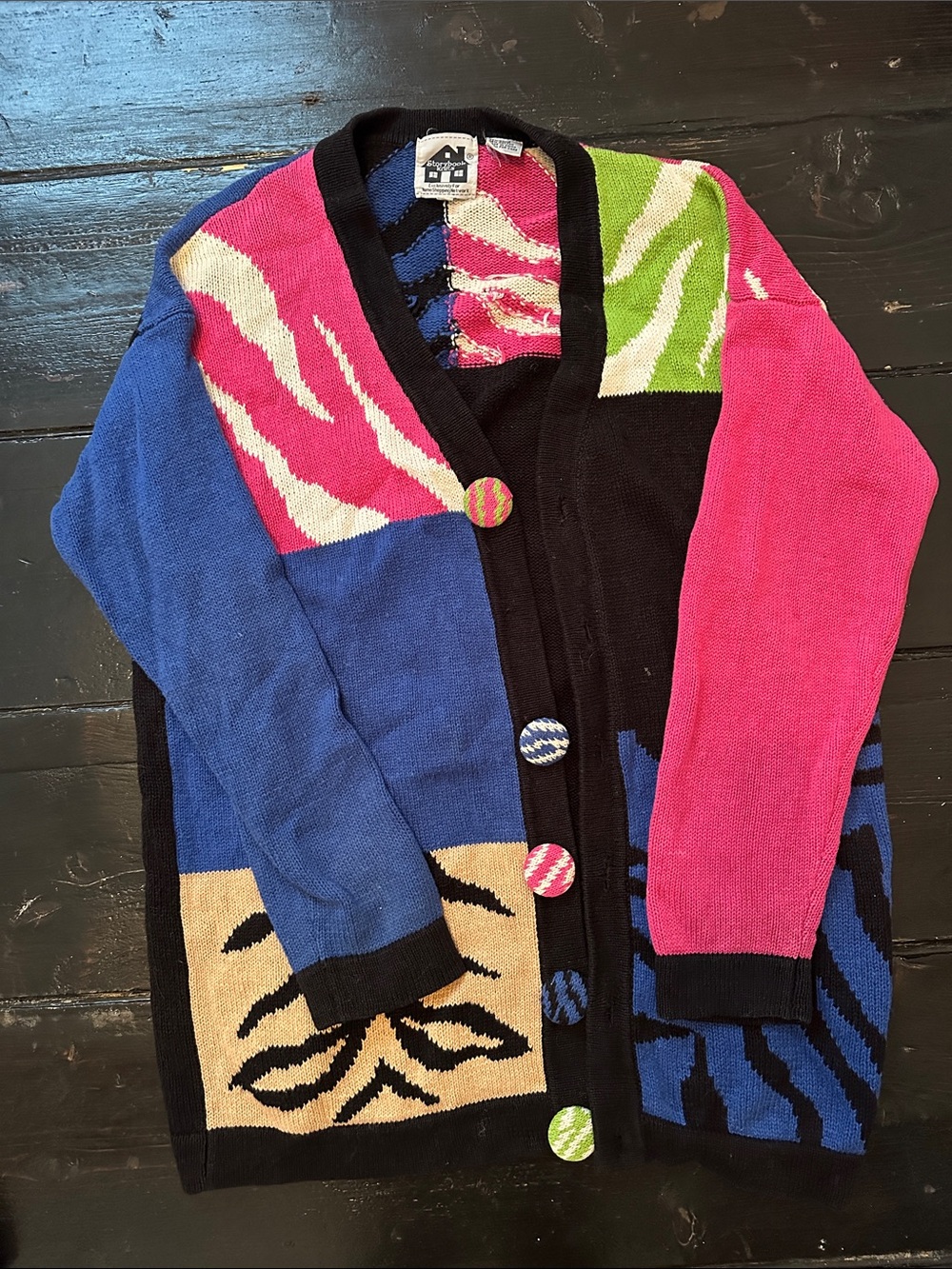 Storybook Knits Multicolor Patchwork Zebra Cardigan
